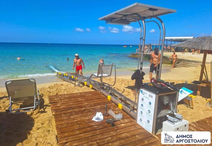 Εγκατάσταση συστήματος αυτόνομης πρόσβασης ΑμεΑ στη θάλασσα, SeaTrack, στην παραλία Πλατύς Γιαλός